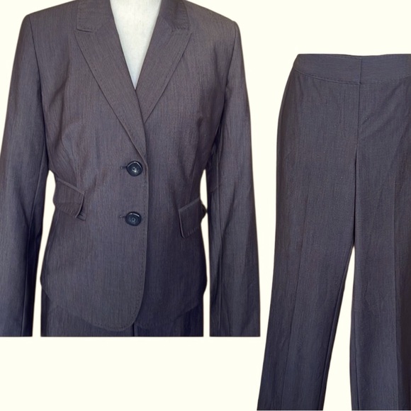 Nine West x Kasper Brown Tailored Pantsuit Polish Trousers Fitted Blazer Refined - Picture 15 of 16